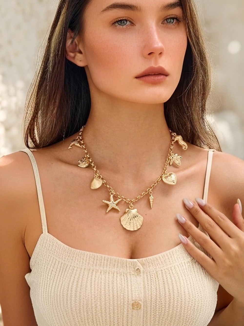 New! 14k Gold Plated Seashell Charm Necklace